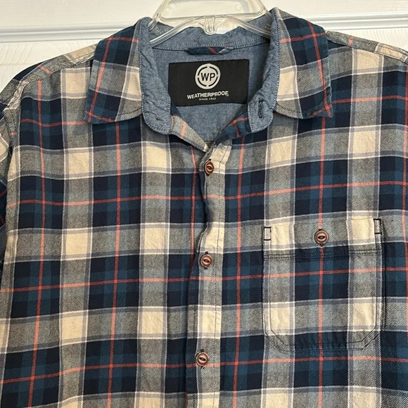 Weatherproof men’s blue plaid long sleeve button down flannel shirt size large - Picture 2 of 8